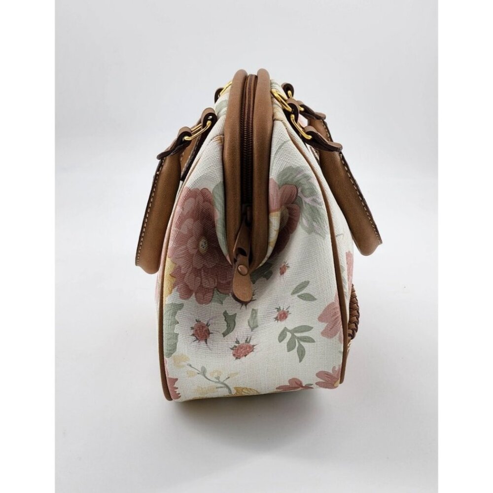 Carryland USA Double Handle Shoulder Handbag Purse Pastel Floral Leather Trim - Picture 6 of 9